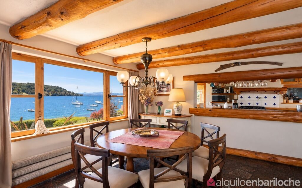 Casa con costa, playa y muelle privado sobre el Nahuel Huapi, para 11